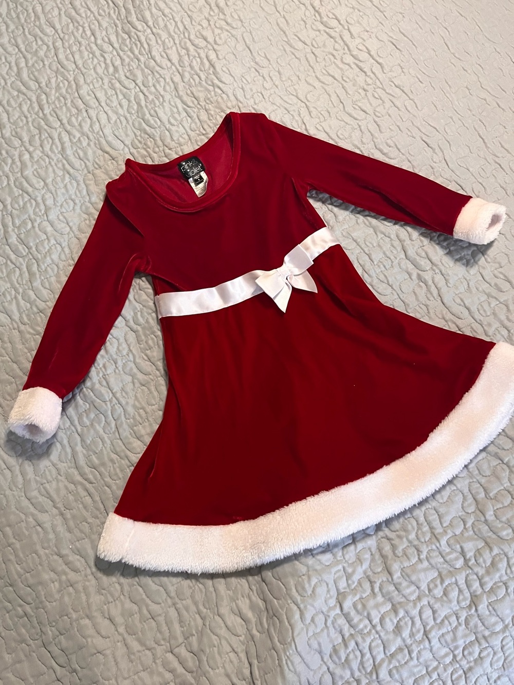 Girls Red Velvet Holiday Dress with White Trim Size 5